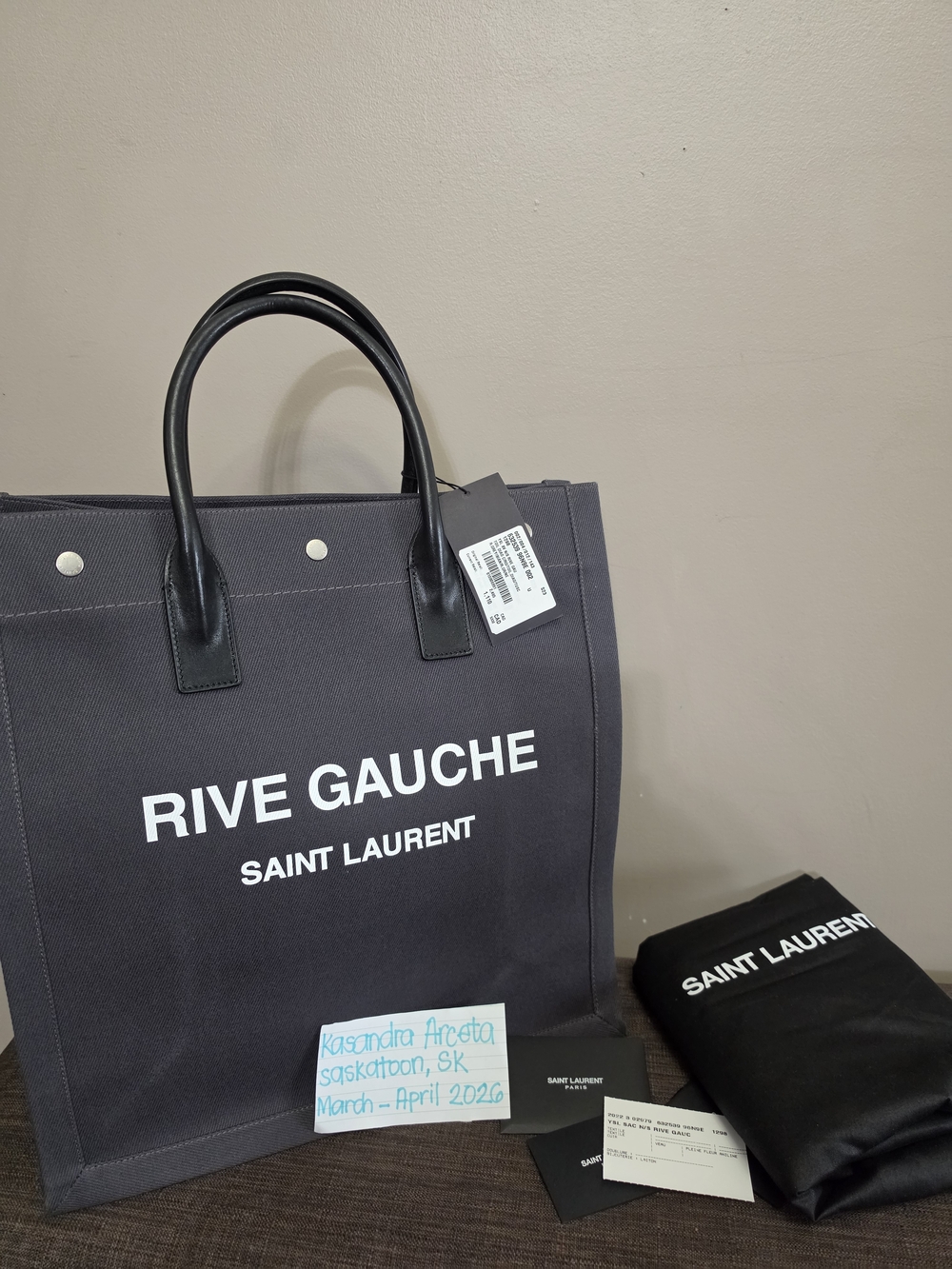 Saint Laurent Rive Gauche Canvas Tote Bag in Dark Gray